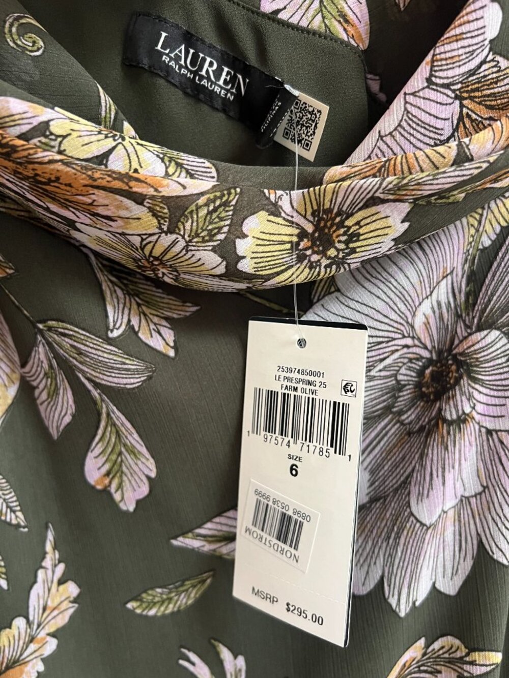 Lauren Ralph Lauren Farm Olive Floral Asymmetric One Shoulder Maxi Dress 6 NWT - Picture 5 of 10